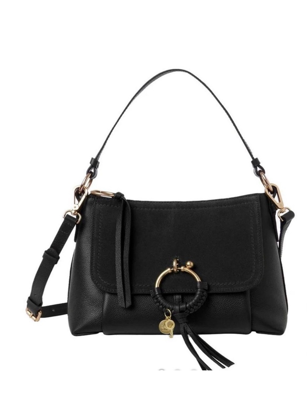 See By Chloé Black Joan Leather Ring-Tassel Shoulder Bag $495